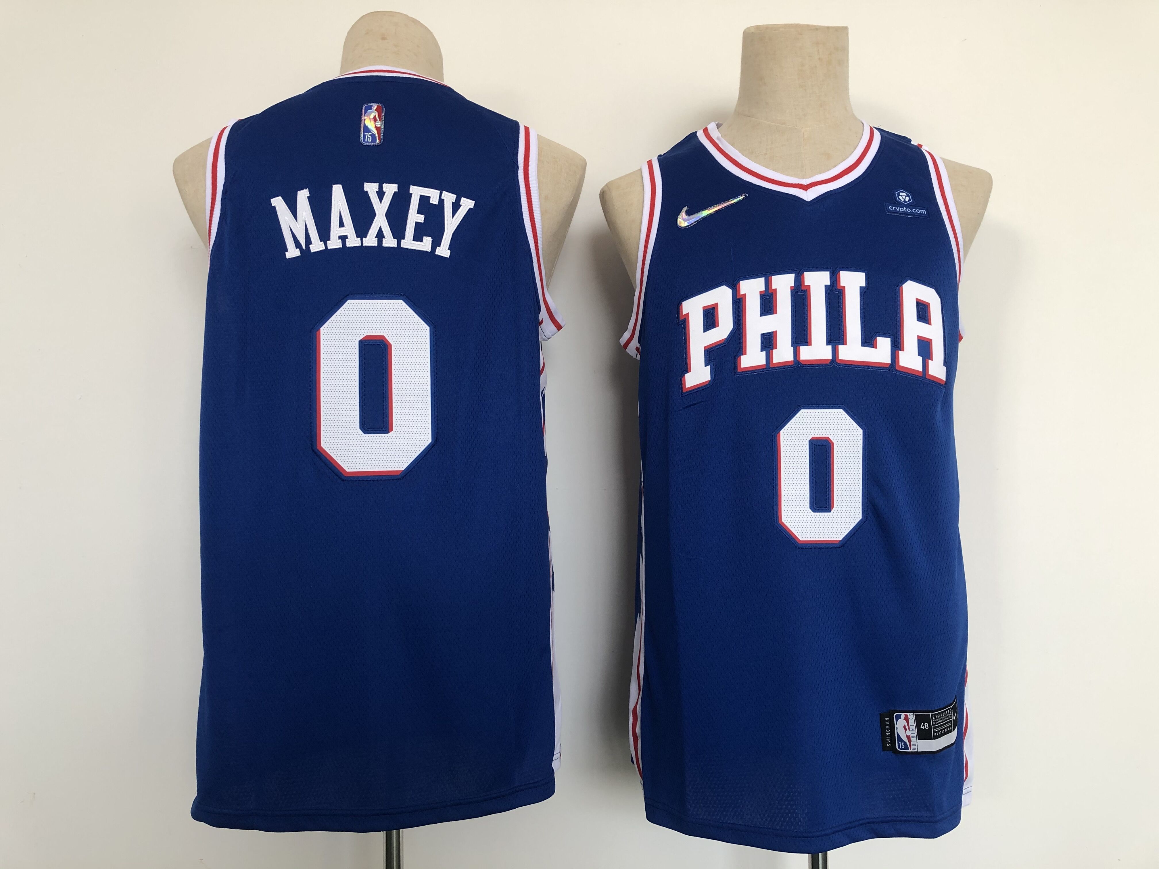 Cheap Men Philadelphia 76ers 0 Maxey Blue Nike 75th anniversary 2022 Game NBA Jersey